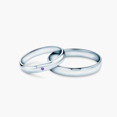 Obrączki Fairytale: białe złoto, ametyst, półokrągłe, 3 mm i 4 mm